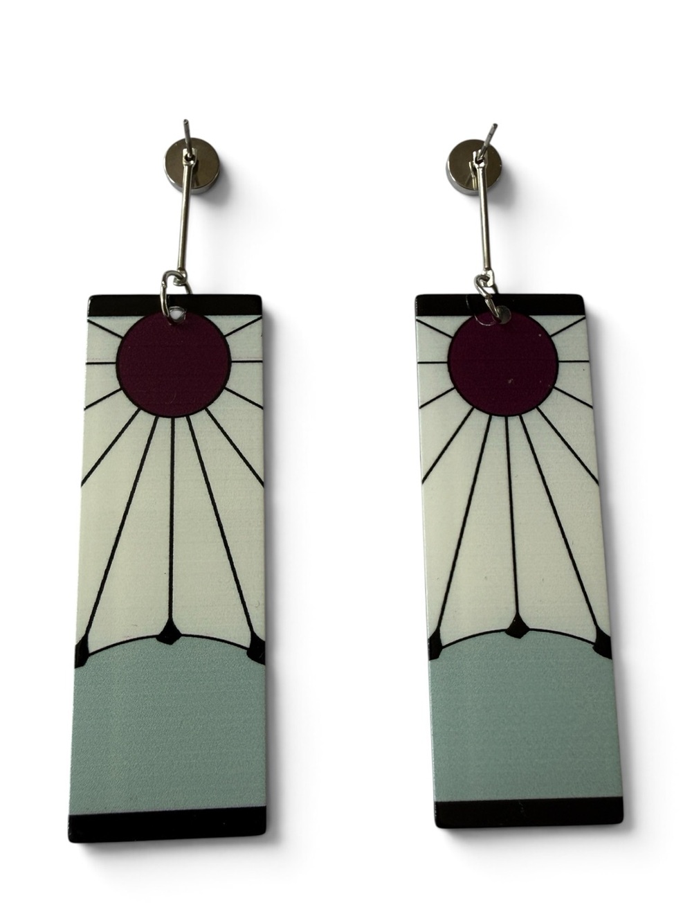 Demon Slayer Tanjiro‑Style Hanafuda Earrings - Purple, Light Blue - Picture 8 of 9